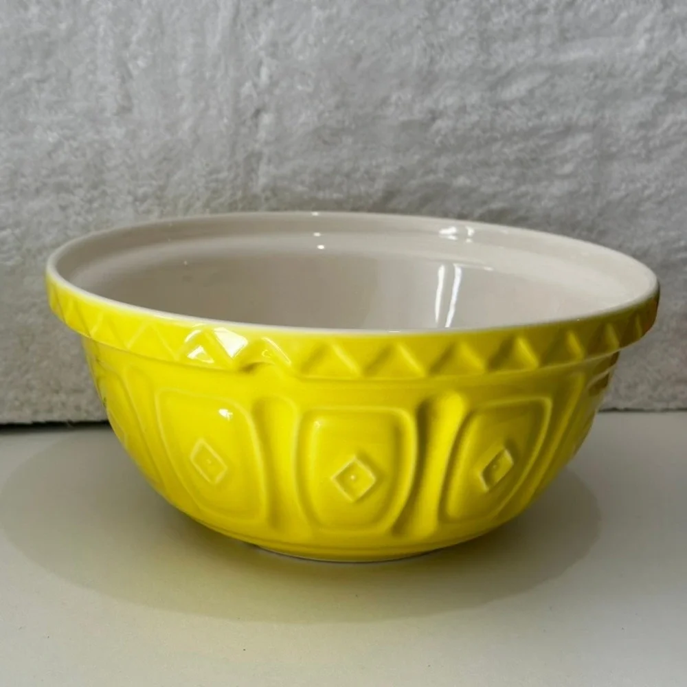 Mason Cash S12 Mixing Bowl Yellow Embossed Earthenware 11.5 Inch Made in England
